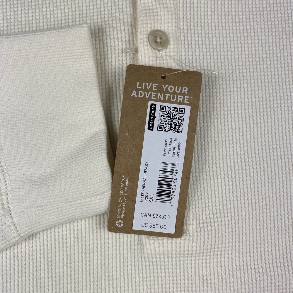 Eddie Bauer Thermal Henley Long Sleeve Hunting Shirt Mens 2XL Undyed White NWT - Picture 4 of 12